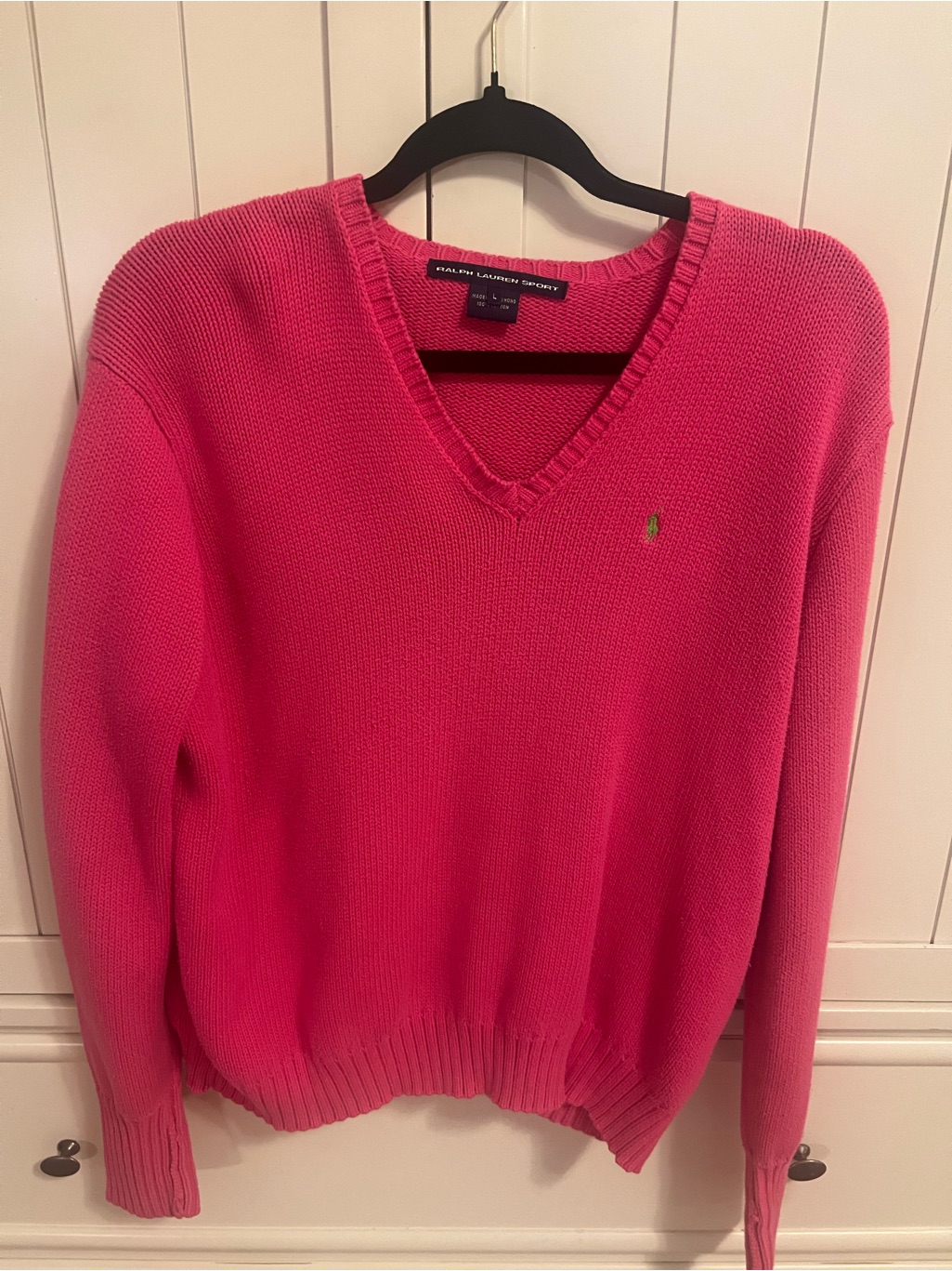 Ralph Lauren Hot Pink V-Neck 100% Cotton Sweater Y2k